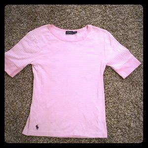 Pink & white striped RL polo elbow length T shirt